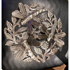 3D Hand Crafted Haitian Metal Folk Art Dragonfly Recycled Steel Garden